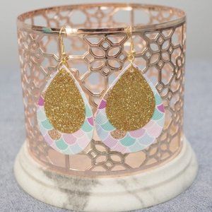 Pink & Teal Mermaid Scale W/ Glitter Teardrop Earrings